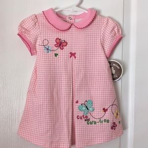 Carter's Pink/White Check 2 Pc  Dress Set. Size 12 mos. Embroidered. Butterfly